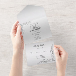 Invitation Tout En Un Décoration élégante en argent 25e anniversaire de