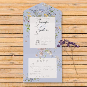 Invitation Tout En Un Délicat Boho Fleurs sauvages Périwinkle Dîner