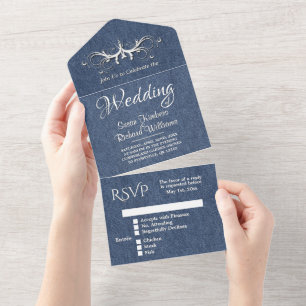 Invitation Tout En Un Denim Bleu et Blanc Tripli avec Rsvp 