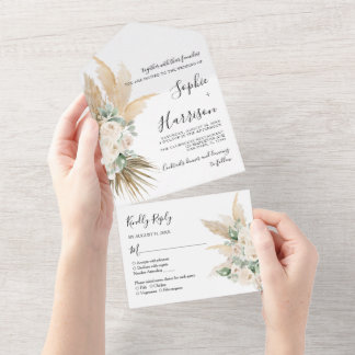 Invitation Tout En Un Désert de verdure Boho Pampas Mariage en herbe