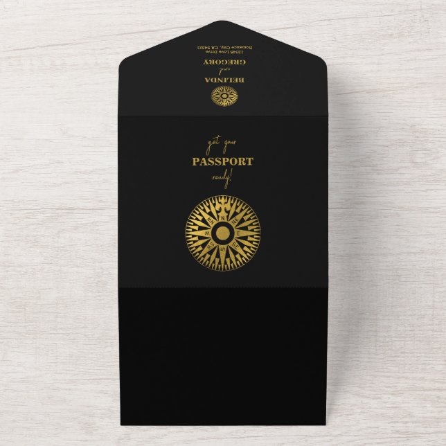 Invitation Tout En Un Destination Wedding Passport Compass Wedding  (Dehors)