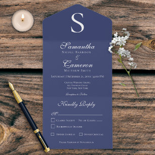 Invitation Tout En Un Dîner bleu de la marine Monogramme