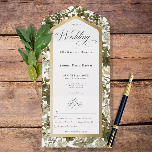 Invitation Tout En Un Dîner Botanique Verdure Rustique Cadre Or (Créateur téléchargé)