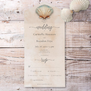 Invitation Tout En Un Dîner D'Aquarelle Moderne De Coquillages De Sable