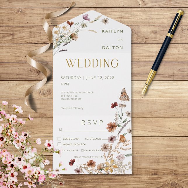 Invitation Tout En Un Dîner de Bouquet Fleur sauvage blanc moderne (Créateur téléchargé)