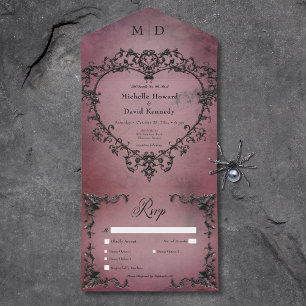Invitation Tout En Un Dîner de coeur gothique noir et bordeaux