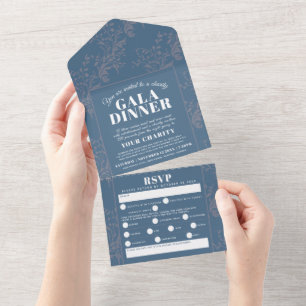 Invitation Tout En Un Dîner de gala motif bleu gris