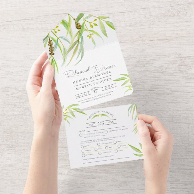 Invitation Tout En Un Dîner de répétition d'art de l'aquarelle feuille E (Déchirure)