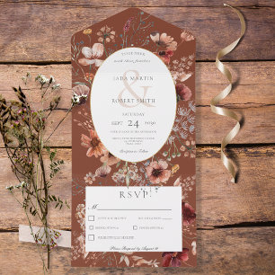 Invitation Tout En Un Dîner Fleur sauvage Floral Rust & Blush