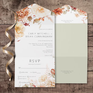 Invitation Tout En Un Dîner Floral Boho Boho, rouille épicée à la chute