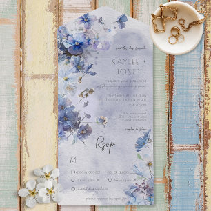 Invitation Tout En Un Dîner moderne Periwinkle Blue Fleur sauvage