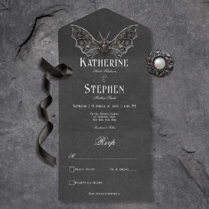 Invitation Tout En Un Dîner noir et blanc Gothic Moth Moody