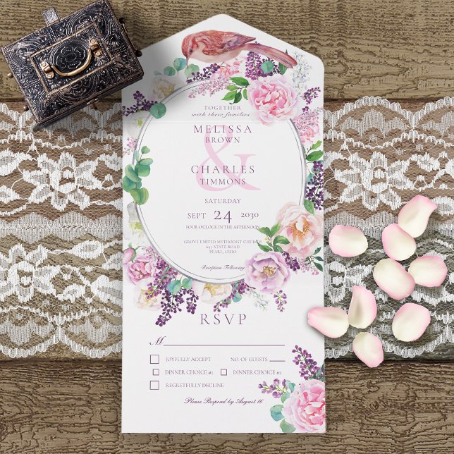 Invitation Tout En Un Dîner romantique Lilac & Rosé Floral Oval Frame (Créateur téléchargé)