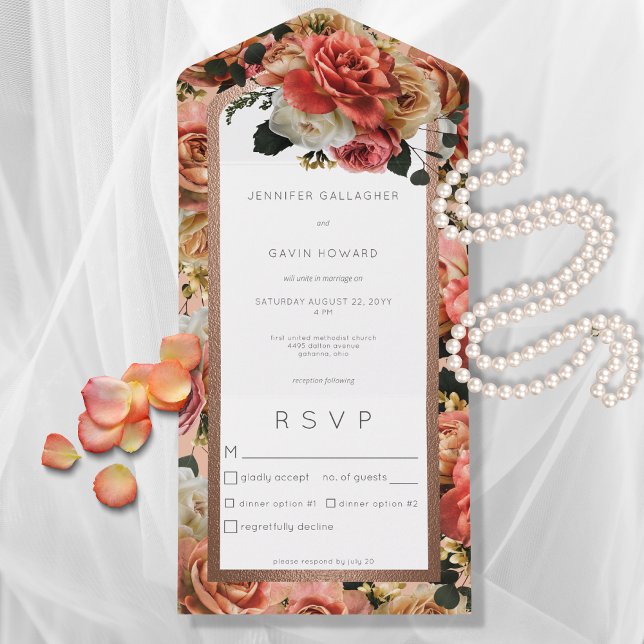 Invitation Tout En Un Dîner Russe Peach Blush & Pink Rose (Créateur téléchargé)