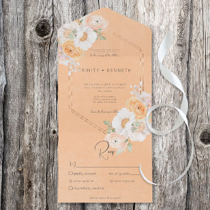 Invitation Tout En Un Dîner Rustique à la Pêche Blush & Blanc Floral