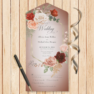 Invitation Tout En Un Dîner Rustique Boho Rust & Peach Floral Frame Rust