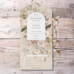 Invitation Tout En Un Dîner Rustique Neutral Tan & Crème Floral Arch