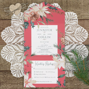 Invitation Tout En Un Dîner Rustique rouge pin de Noël