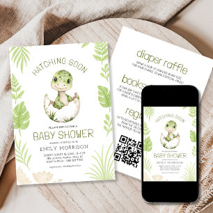 Invitation Tout en un Dinosaur Hatching Bientôt Baby shower