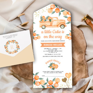 Invitation Tout En Un Douce Citrine Orange Camion Fête de Naissance
