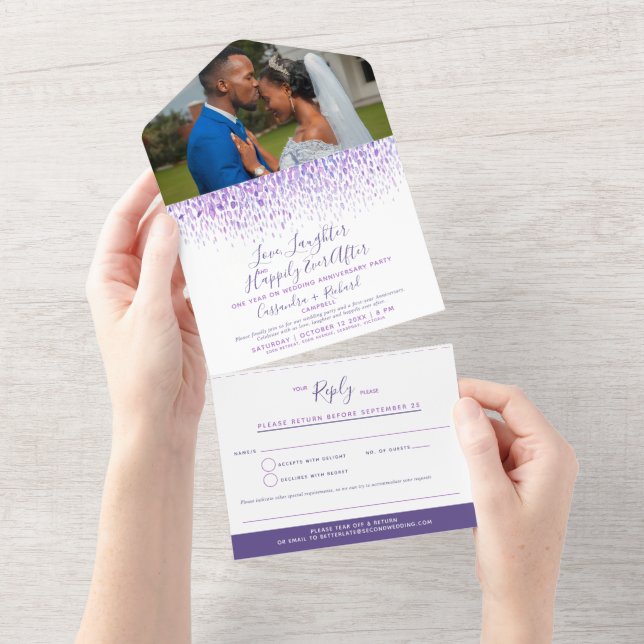 Invitation Tout En Un Douche d'aquarelle violette fête de mariage tardiv (Déchirure)