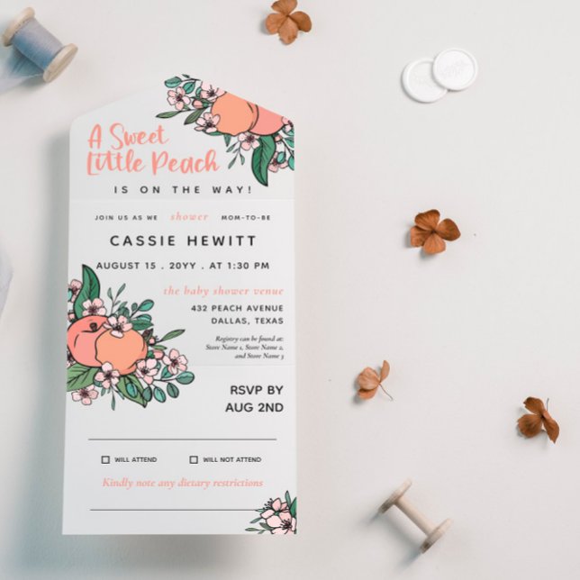 Invitation Tout En Un Doux petite pêche sur le chemin Baby shower (Créateur téléchargé)