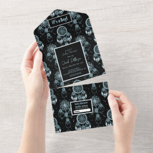 Invitation Tout En Un Dream Catcher Baby shower, C'est un garçon !