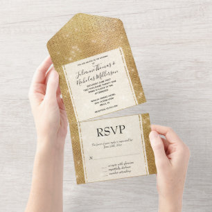 Invitation Tout En Un Dreamy Glitzy Gold Sparkle Mariage