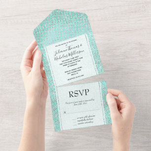 Invitation Tout En Un Dreamy White Mint Sparkle Mariage
