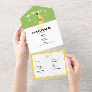 Invitation Tout En Un Drôles de faveurs de fête à la banane rétro éditab