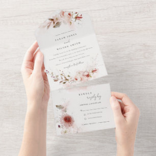 Invitation Tout En Un Dusky Fall Marsala Blush Floral Watercolor Mariage