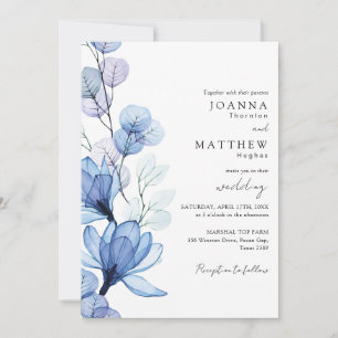 Invitation Tout en un Dusty bleu transparent Mariage floral