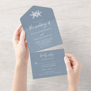 Invitation Tout En Un Dusty Blue Beach Starfish Minimal Mariage