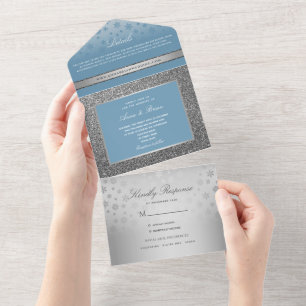 Invitation Tout En Un Dusty Blue Calligraphy Mariage
