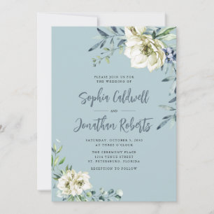 Invitation Tout en un Dusty Blue Eucalyptus Mariage Floral