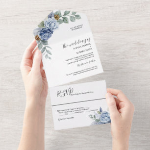 Invitation Tout En Un Dusty Blue Floral Mariage