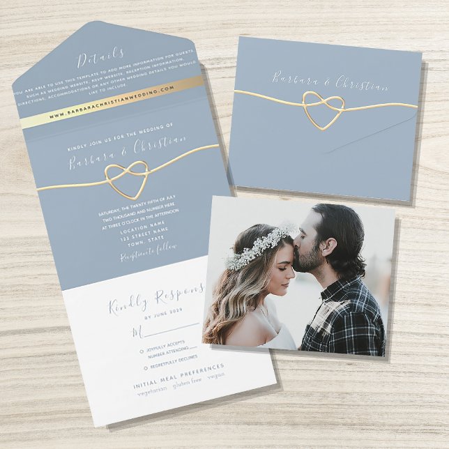 Invitation tout-en-un Dusty Blue Mariage (Créateur téléchargé)