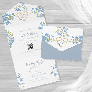 Invitation Tout En Un Dusty Blue QR Code Periwinkle Wedding