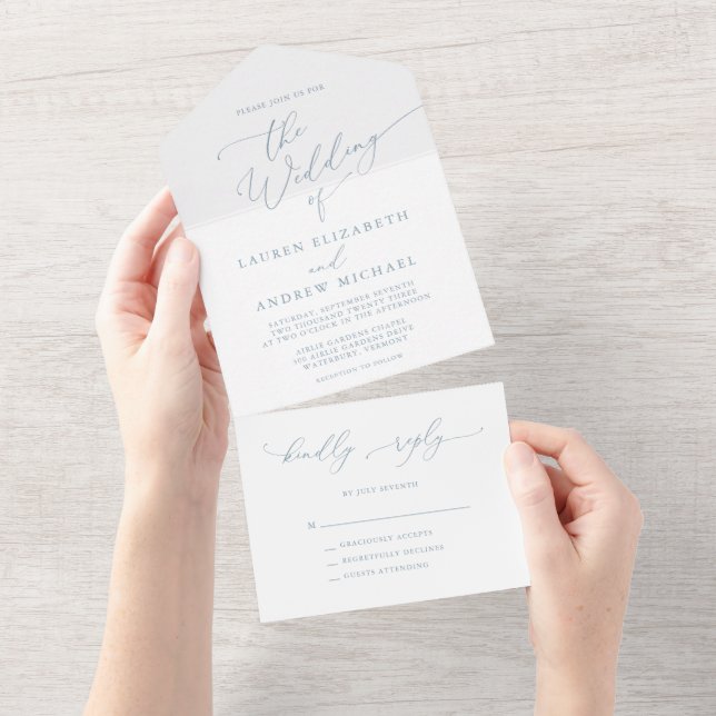 Invitation Tout En Un Dusty Blue Simple Minimaliste Mariage (Déchirure)