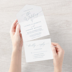Invitation Tout En Un Dusty Blue Simple Minimaliste Mariage