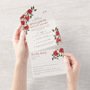 Invitation Tout En Un Dusty Elegant Golden Red Rose Mariage