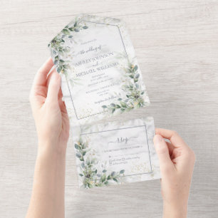 Invitation Tout En Un Dusty Eucalyptus Botanique Verdure Or Tout En O