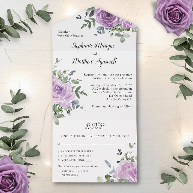 Invitation Tout En Un Dusty Mauve Rose Eucalyptus Mariage botanique (Créateur téléchargé)