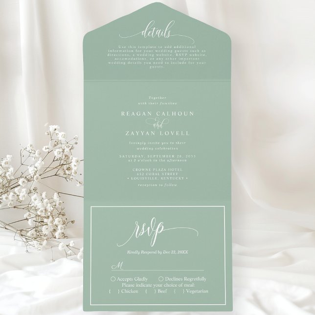 Invitation Tout En Un Dusty Mint Green Script simple et moderne (Créateur téléchargé)