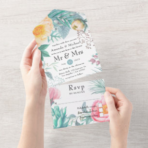 Invitation Tout En Un Dusty Pastel Mariage floral tropical