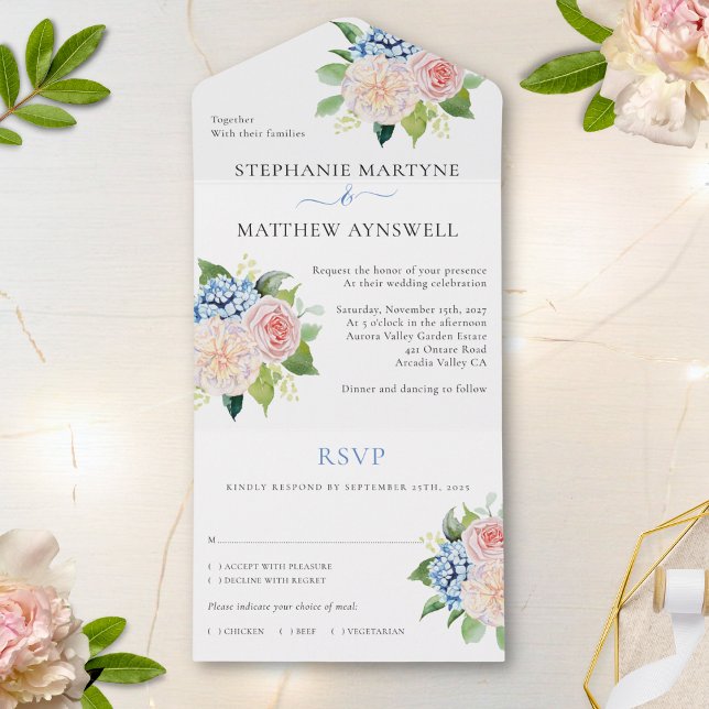Invitation Tout En Un Dusty Rose Blue Hydrangea Floral Mariage (Créateur téléchargé)