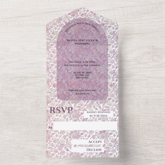 Invitation Tout En Un Dusty rose botanical All in One Wedding Inviter (À l'intérieur)
