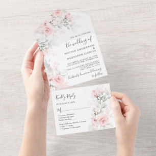 Invitation Tout En Un Dusty Rose Floral Élégant Blush Mariage rose Tout