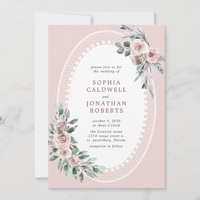 Invitation Tout en un Dusty Rose Mariage Eucalyptus (Devant)