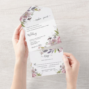 Invitation Tout En Un Dusty Rose Mauve Blush rose Floral Mariage